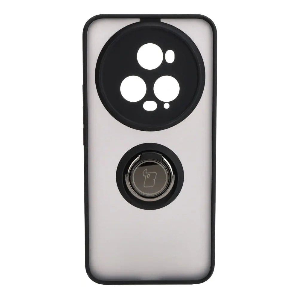 Etui z uchwytem na palec Bizon Case Hybrid Ring do Honor Magic5 Pro przydymione z czarną ramką