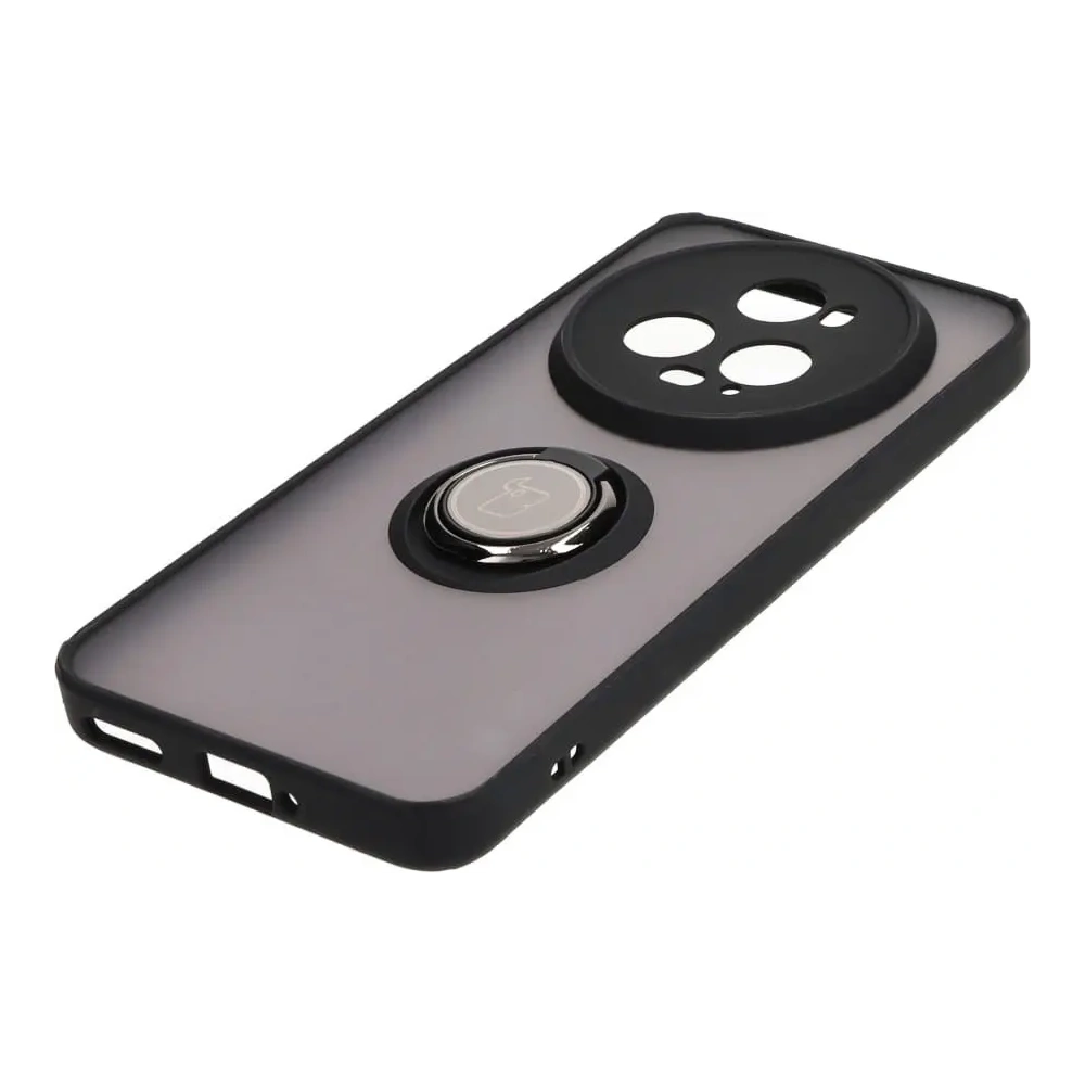 Etui z uchwytem na palec Bizon Case Hybrid Ring do Honor Magic5 Pro przydymione z czarną ramką