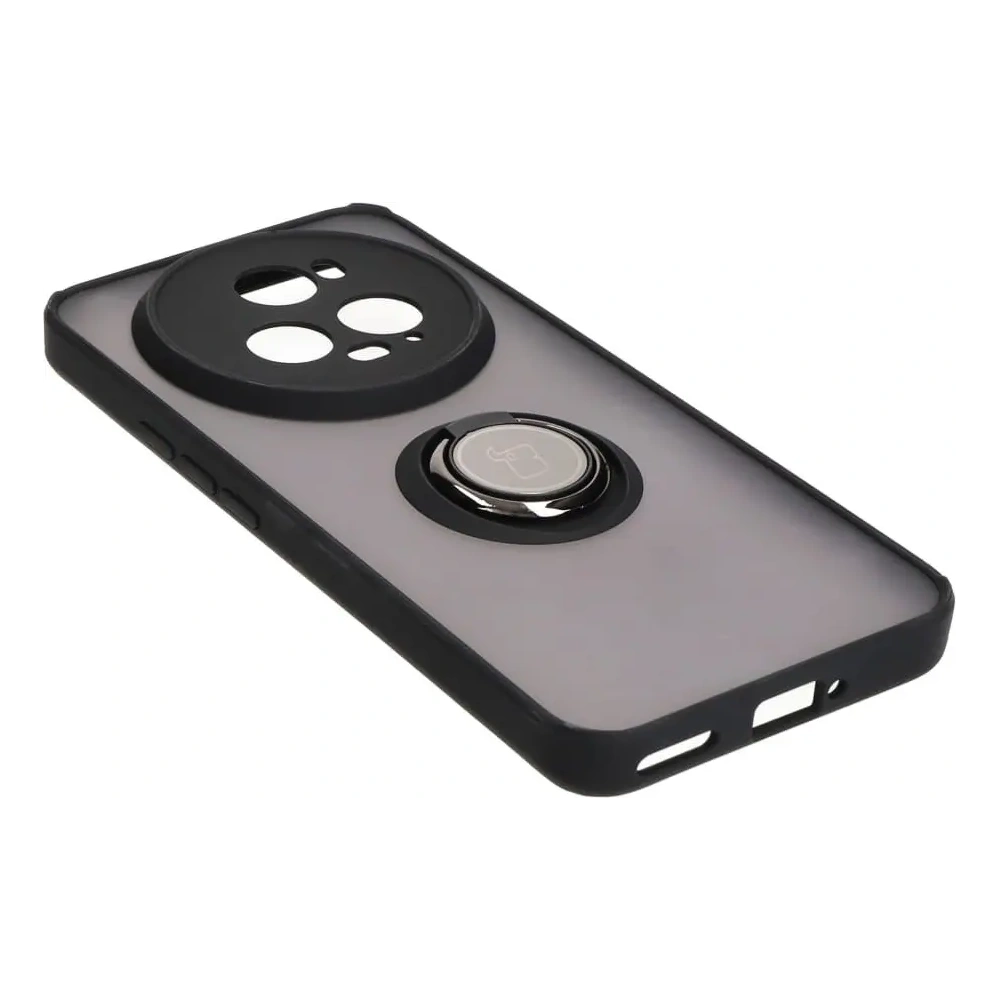 Etui z uchwytem na palec Bizon Case Hybrid Ring do Honor Magic5 Pro przydymione z czarną ramką