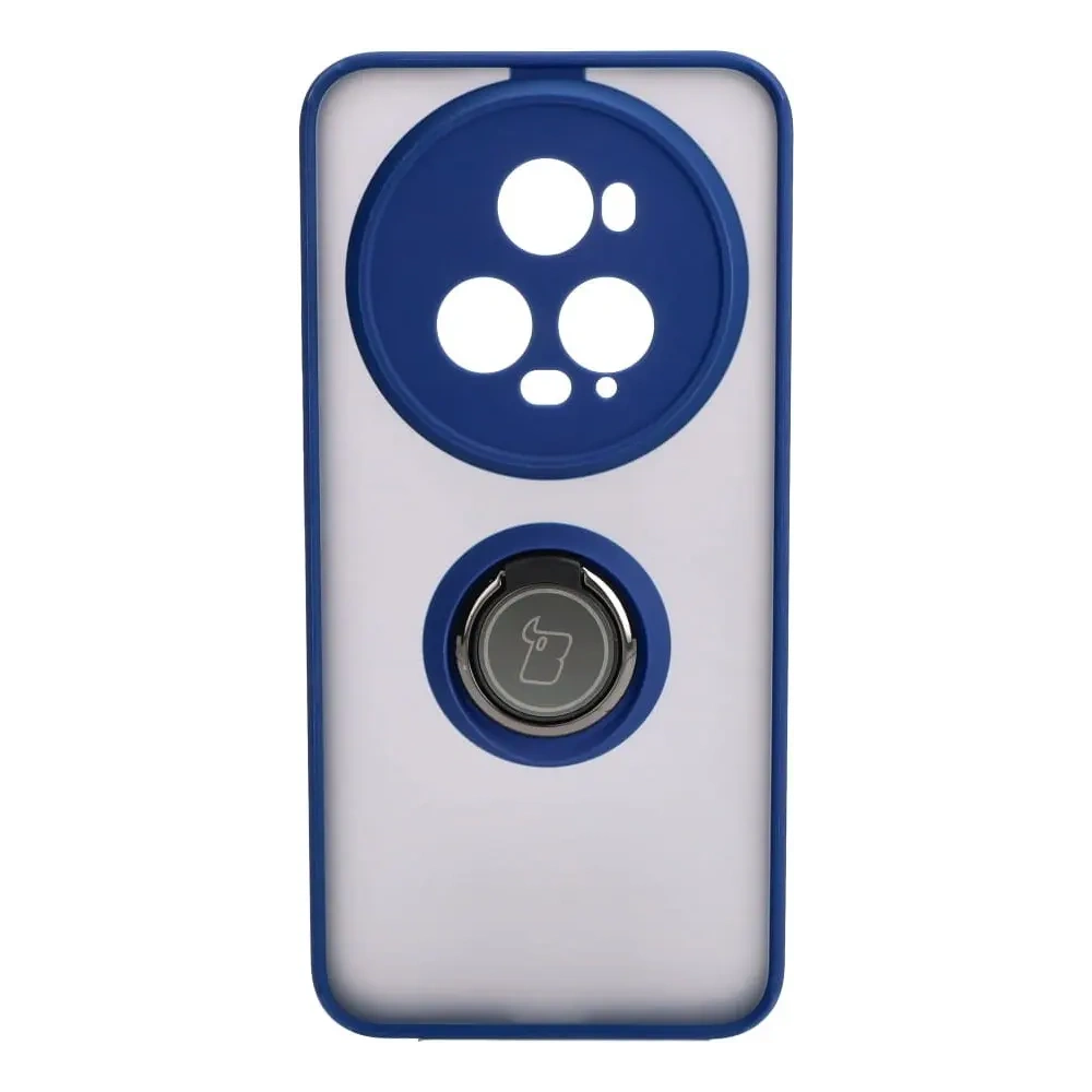 Etui z uchwytem na palec Bizon Case Hybrid Ring do Honor Magic5 Pro przydymione z granatową ramką