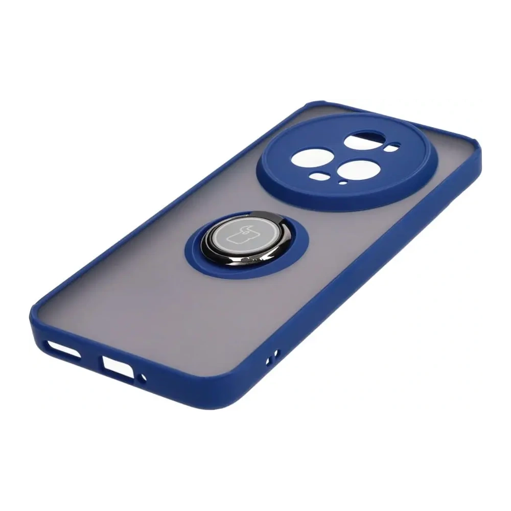 Etui z uchwytem na palec Bizon Case Hybrid Ring do Honor Magic5 Pro przydymione z granatową ramką