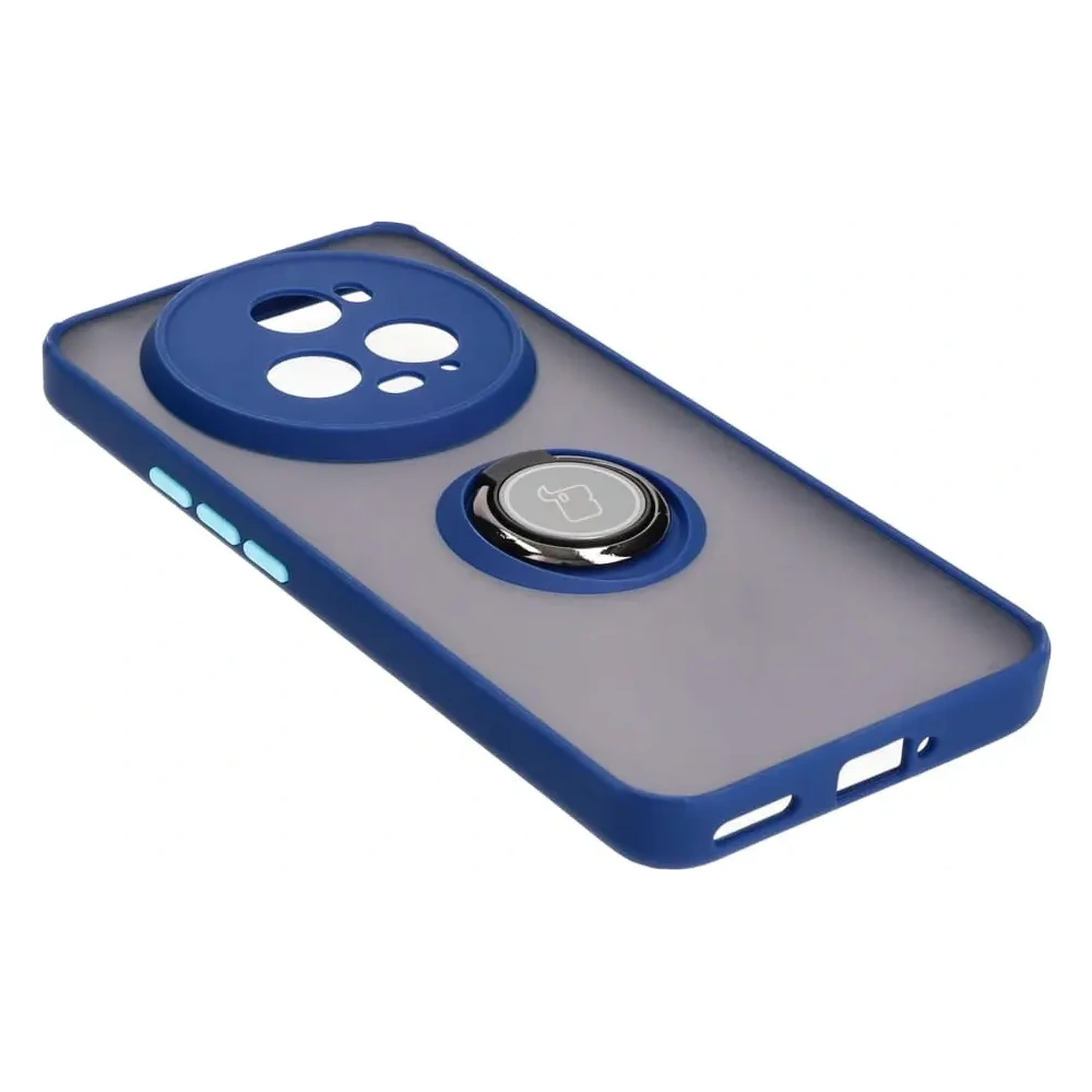 Etui z uchwytem na palec Bizon Case Hybrid Ring do Honor Magic5 Pro przydymione z granatową ramką