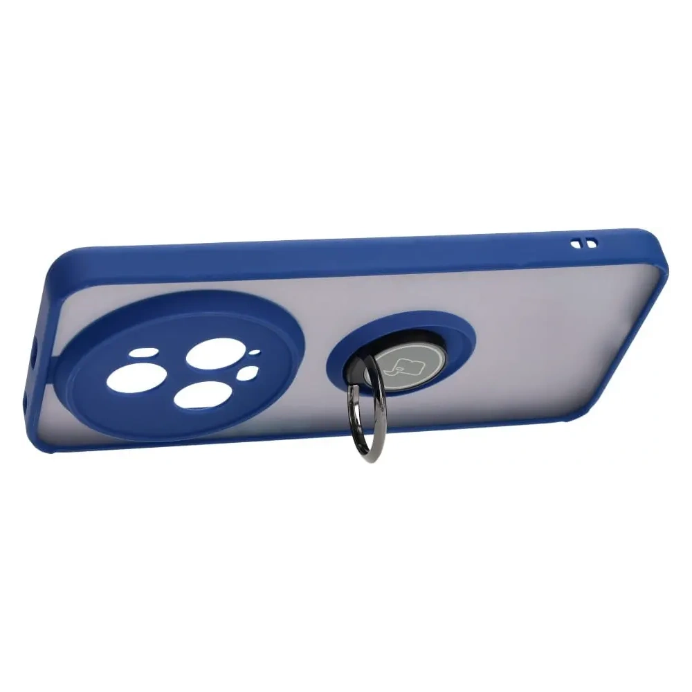 Etui z uchwytem na palec Bizon Case Hybrid Ring do Honor Magic5 Pro przydymione z granatową ramką