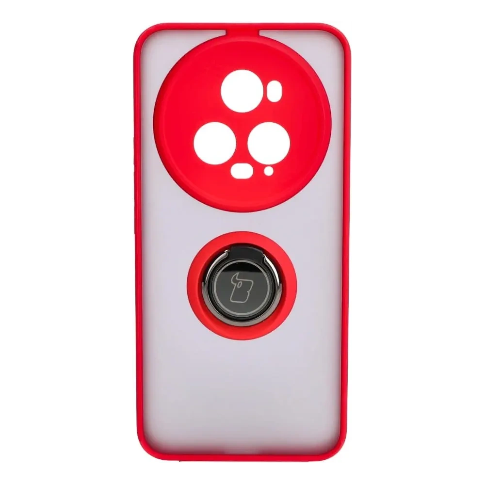 Etui z uchwytem na palec Bizon Case Hybrid Ring do Honor Magic5 Pro przydymione z czerwoną ramką