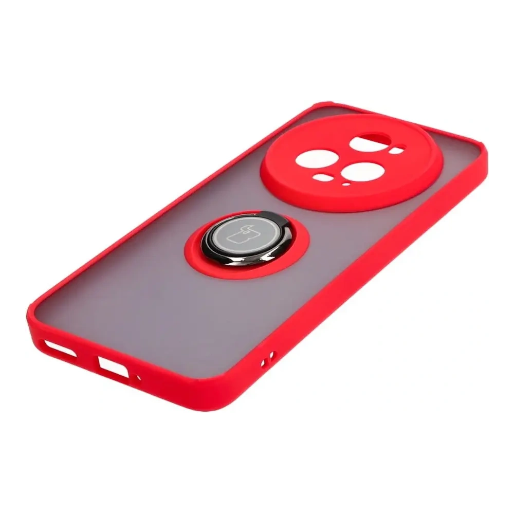 Etui z uchwytem na palec Bizon Case Hybrid Ring do Honor Magic5 Pro przydymione z czerwoną ramką