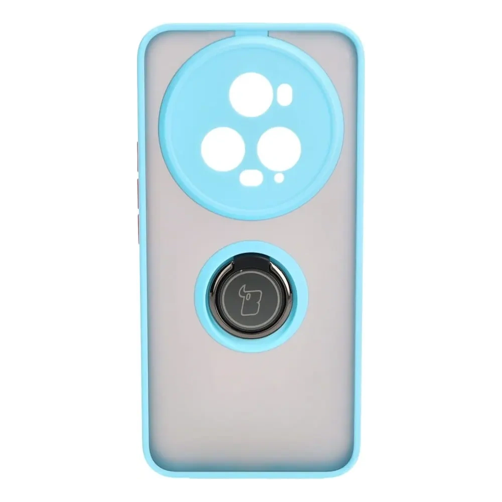 Etui z uchwytem na palec Bizon Case Hybrid Ring do Honor Magic5 Pro przydymione z jasnoniebieską ramką