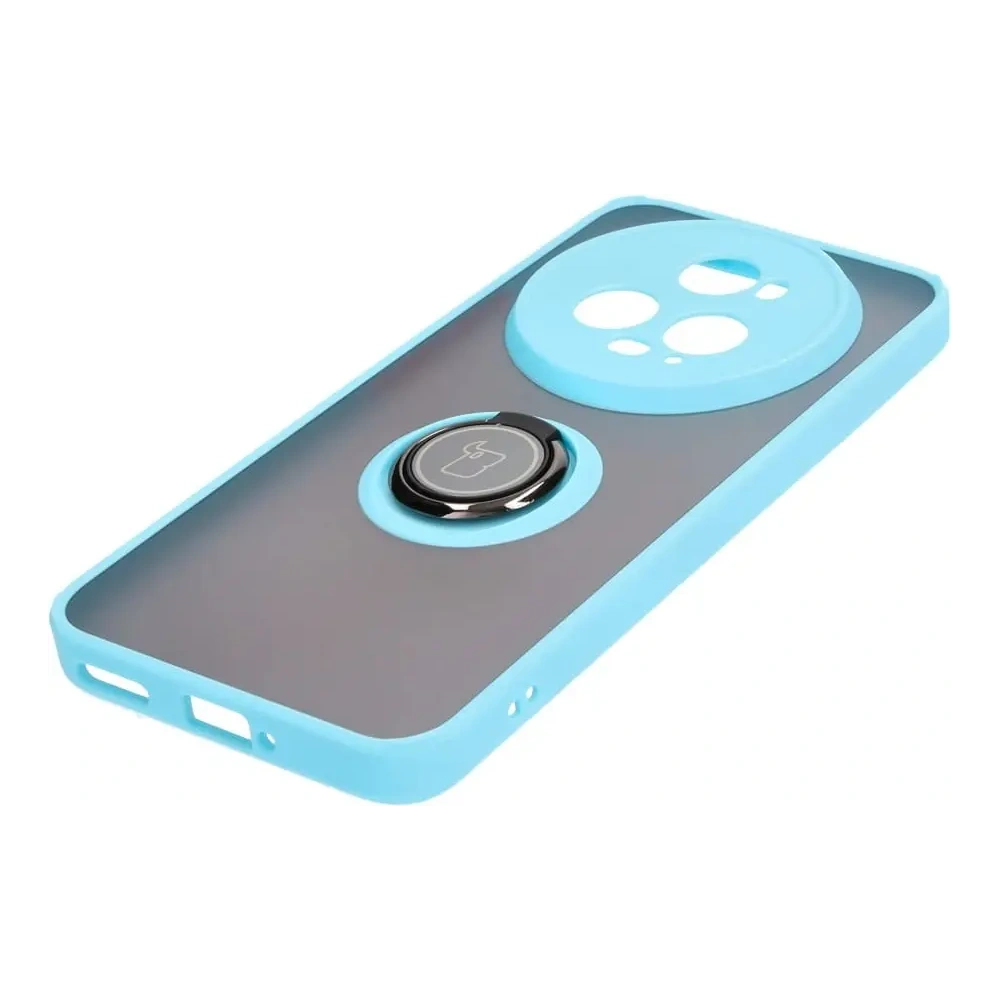 Etui z uchwytem na palec Bizon Case Hybrid Ring do Honor Magic5 Pro przydymione z jasnoniebieską ramką