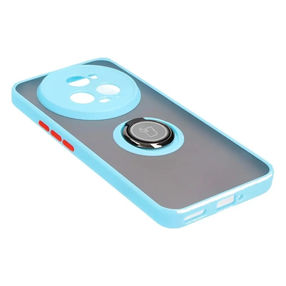 Etui z uchwytem na palec Bizon Case Hybrid Ring do Honor Magic5 Pro przydymione z jasnoniebieską ramką