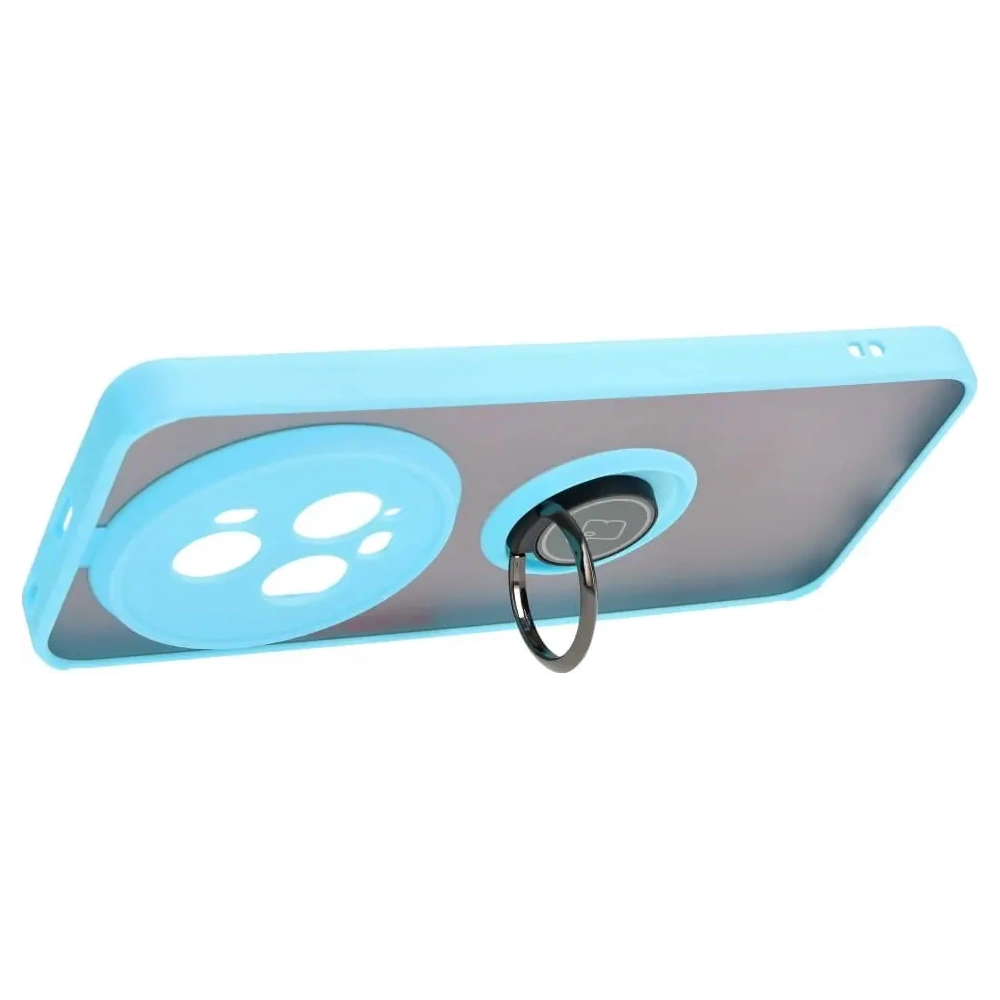 Etui z uchwytem na palec Bizon Case Hybrid Ring do Honor Magic5 Pro przydymione z jasnoniebieską ramką