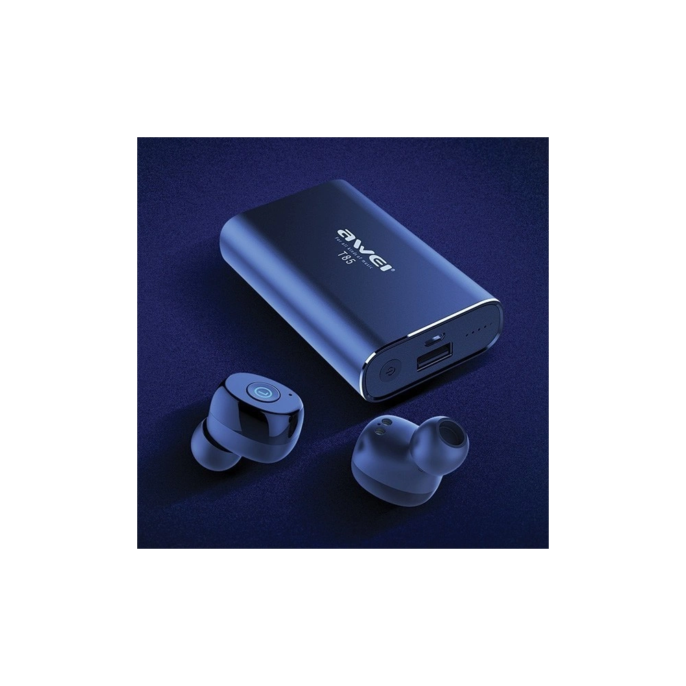 AWEI słuchawki Bluetooth 5.0 T85 TWS + stacja dokująca/power bank 1800mAh  czarny/black