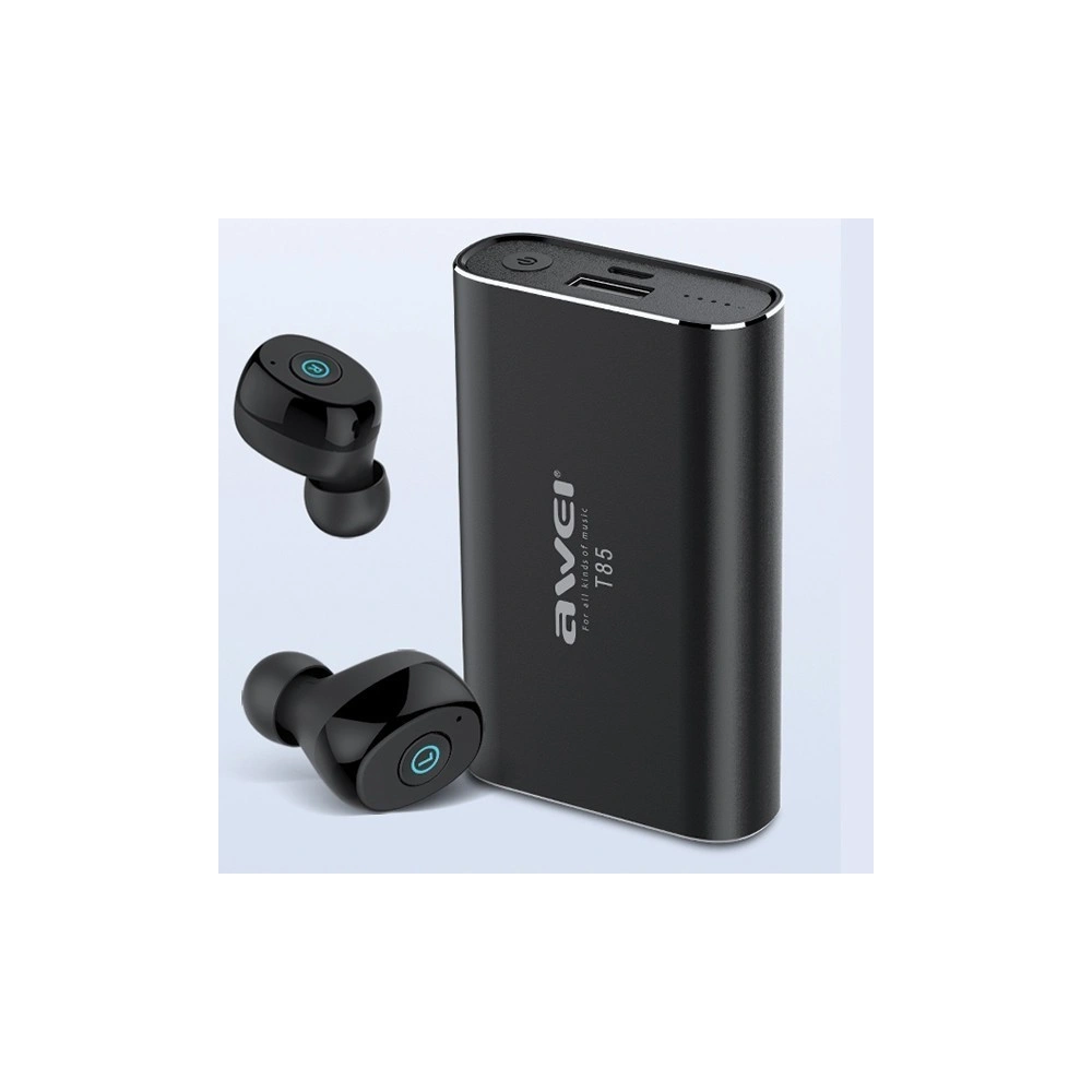 AWEI słuchawki Bluetooth 5.0 T85 TWS + stacja dokująca/power bank 1800mAh  czarny/black