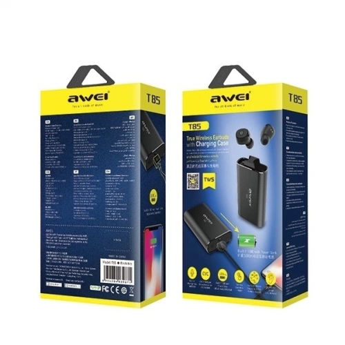 Kup AWEI Bluetooth 5.0 T85 TWS fejhallgató + dokkolóállomás/tápegység 1800mAh fekete - AWEI019BLK - {ean13} - Sklep Home Screen