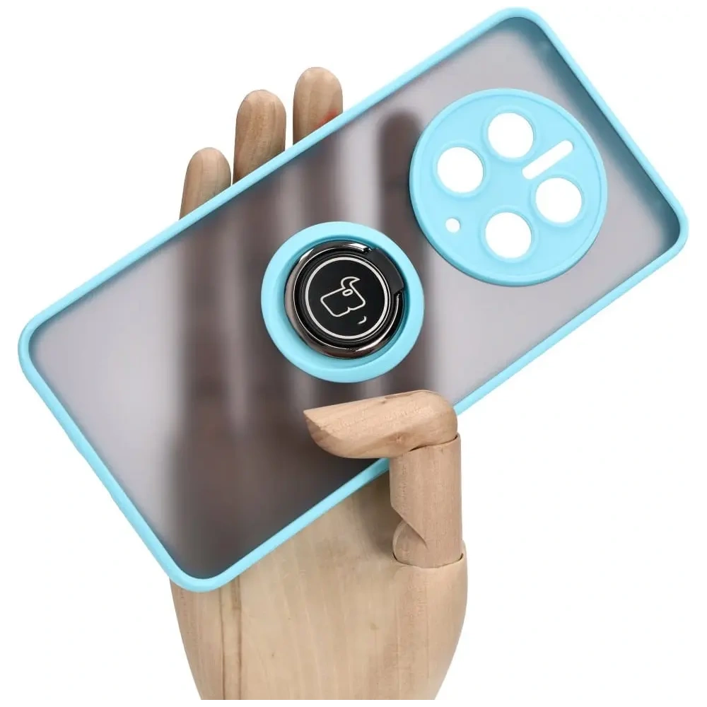 Etui z uchwytem na palec Bizon Case Hybrid Ring do Huawei Mate 50 Pro przydymione z jasnoniebieską ramką