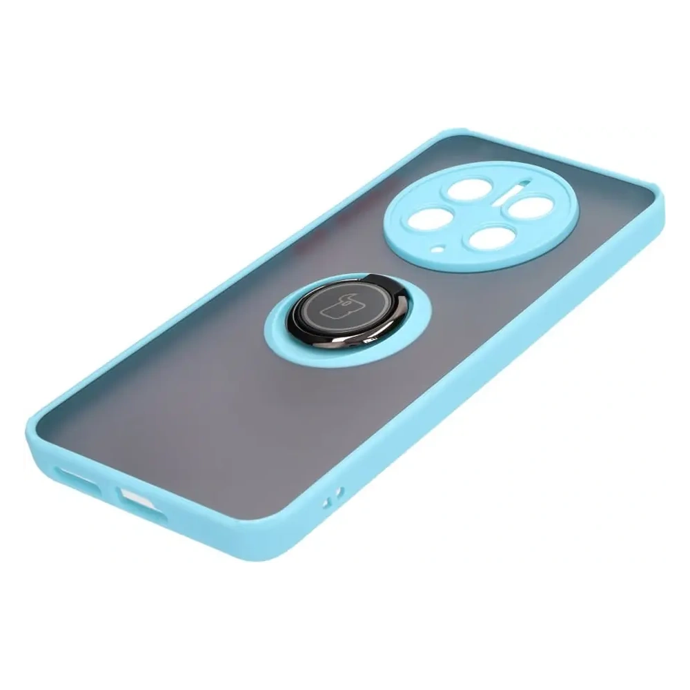 Etui z uchwytem na palec Bizon Case Hybrid Ring do Huawei Mate 50 Pro przydymione z jasnoniebieską ramką