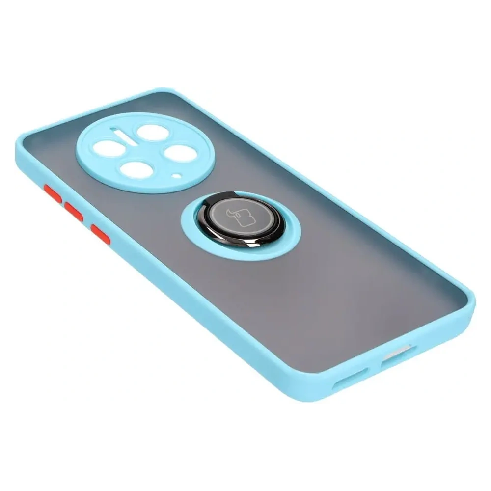 Etui z uchwytem na palec Bizon Case Hybrid Ring do Huawei Mate 50 Pro przydymione z jasnoniebieską ramką