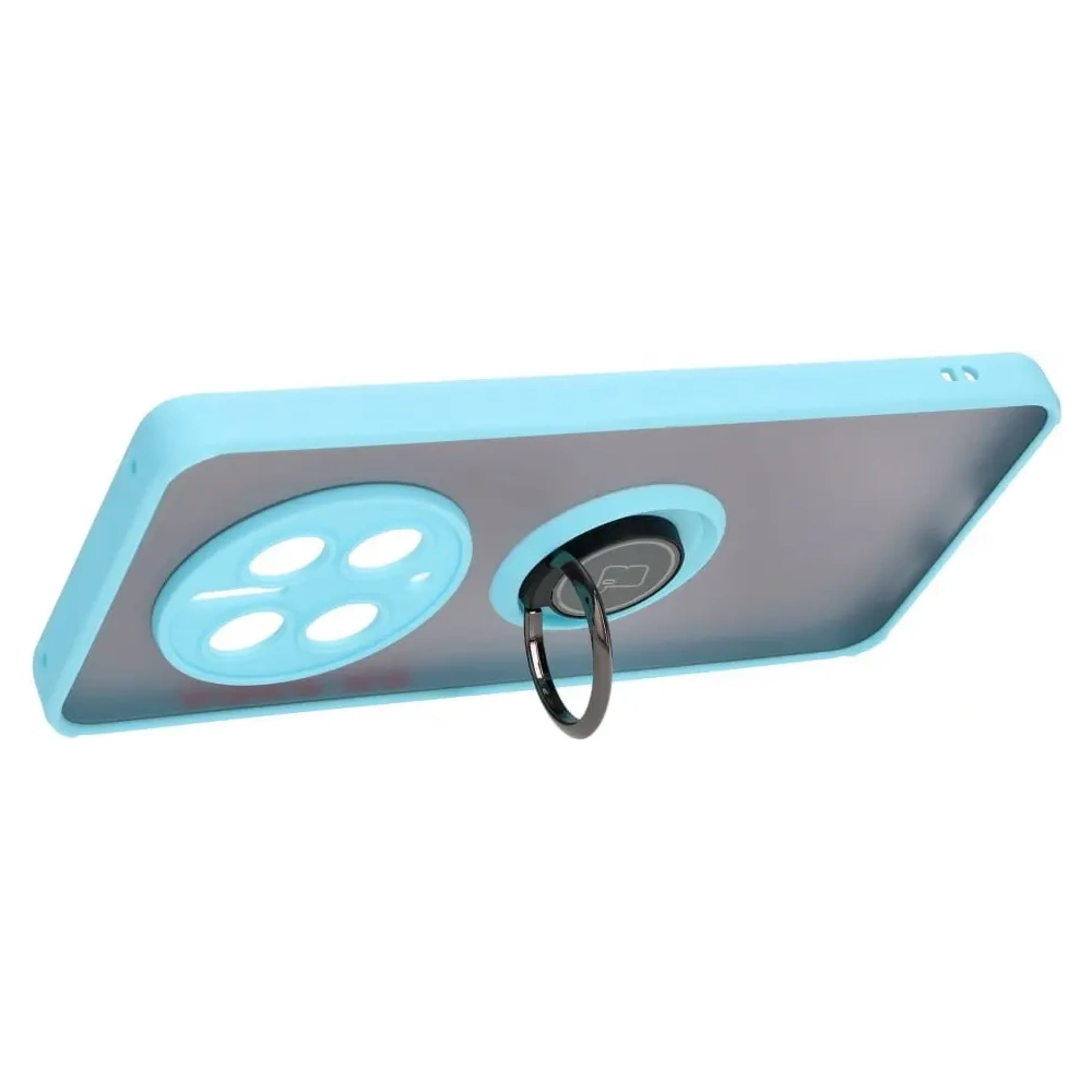 Etui z uchwytem na palec Bizon Case Hybrid Ring do Huawei Mate 50 Pro przydymione z jasnoniebieską ramką
