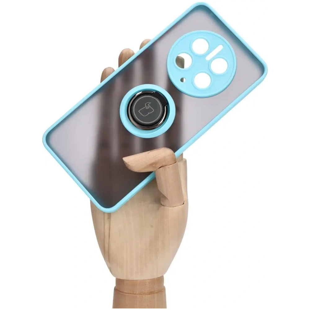 Etui z uchwytem na palec Bizon Case Hybrid Ring do Huawei Mate 50 Pro przydymione z jasnoniebieską ramką