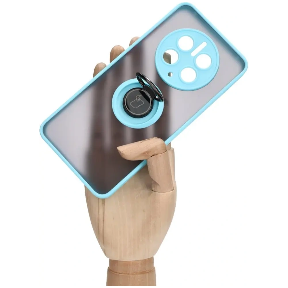 Etui z uchwytem na palec Bizon Case Hybrid Ring do Huawei Mate 50 Pro przydymione z jasnoniebieską ramką