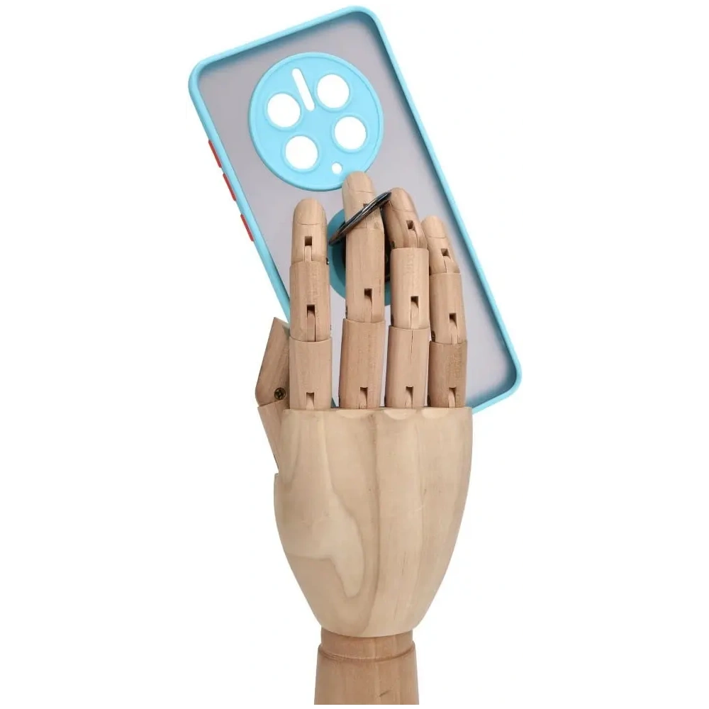 Etui z uchwytem na palec Bizon Case Hybrid Ring do Huawei Mate 50 Pro przydymione z jasnoniebieską ramką