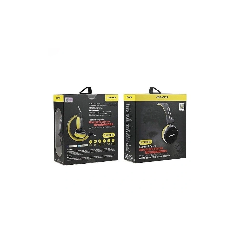 AWEI słuchawki nauszne Bluetooth A700BL czarno-żółty/black yellow