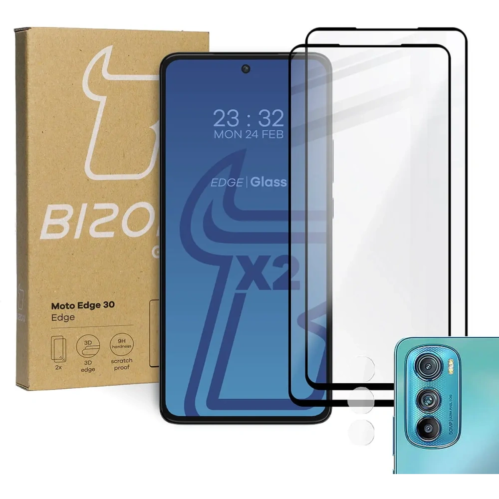 Szkło hartowane Bizon Glass Edge - [2 PACK] + ochrona na obiektyw Motorola Edge 30