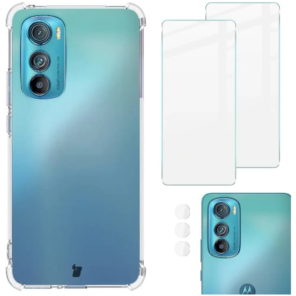Etui + 2x szkło na ekran + obiektyw Bizon Case Clear Pack do Moto Edge 30 przezroczyste