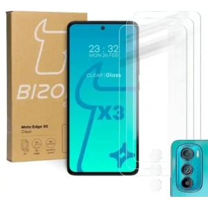 Bizon Glass Clear tempered glass - 3 pcs. + lens glass Motorola Edge 30