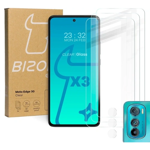Buy Bizon Glass Clear tempered glass - 3 pcs. + lens glass Motorola Edge 30 - BIZ454 - {ean13} - Home Screen Store Europe