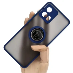 Bizon Case Hybrid Ring Motorola Edge 30 Fusion smoky with a navy blue frame