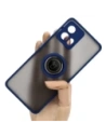 Pouzdro s úchopem na prst Bizon Case Hybrid Ring pro Motorola Edge 30 Fusion, kouřové s modrým rámečkem.
