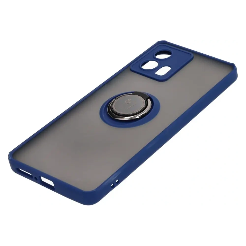 Etui z uchwytem na palec Bizon Case Hybrid Ring do Motorola Edge 30 Fusion przydymione z granatową ramką