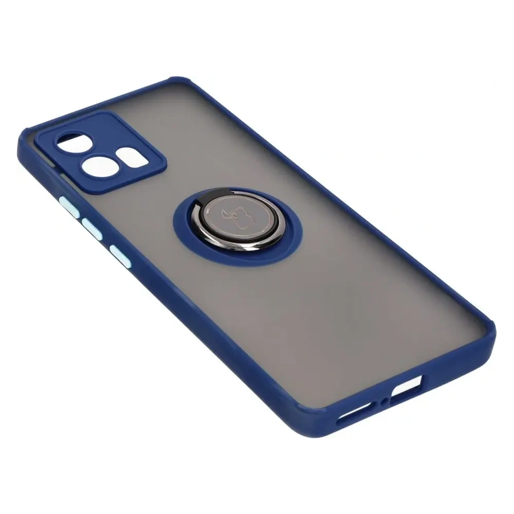 Etui z uchwytem na palec Bizon Case Hybrid Ring do Motorola Edge 30 Fusion przydymione z granatową ramką
