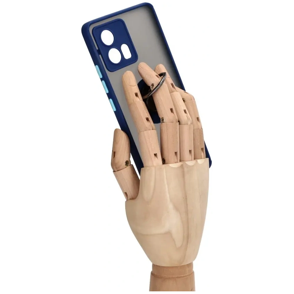 Etui z uchwytem na palec Bizon Case Hybrid Ring do Motorola Edge 30 Fusion przydymione z granatową ramką