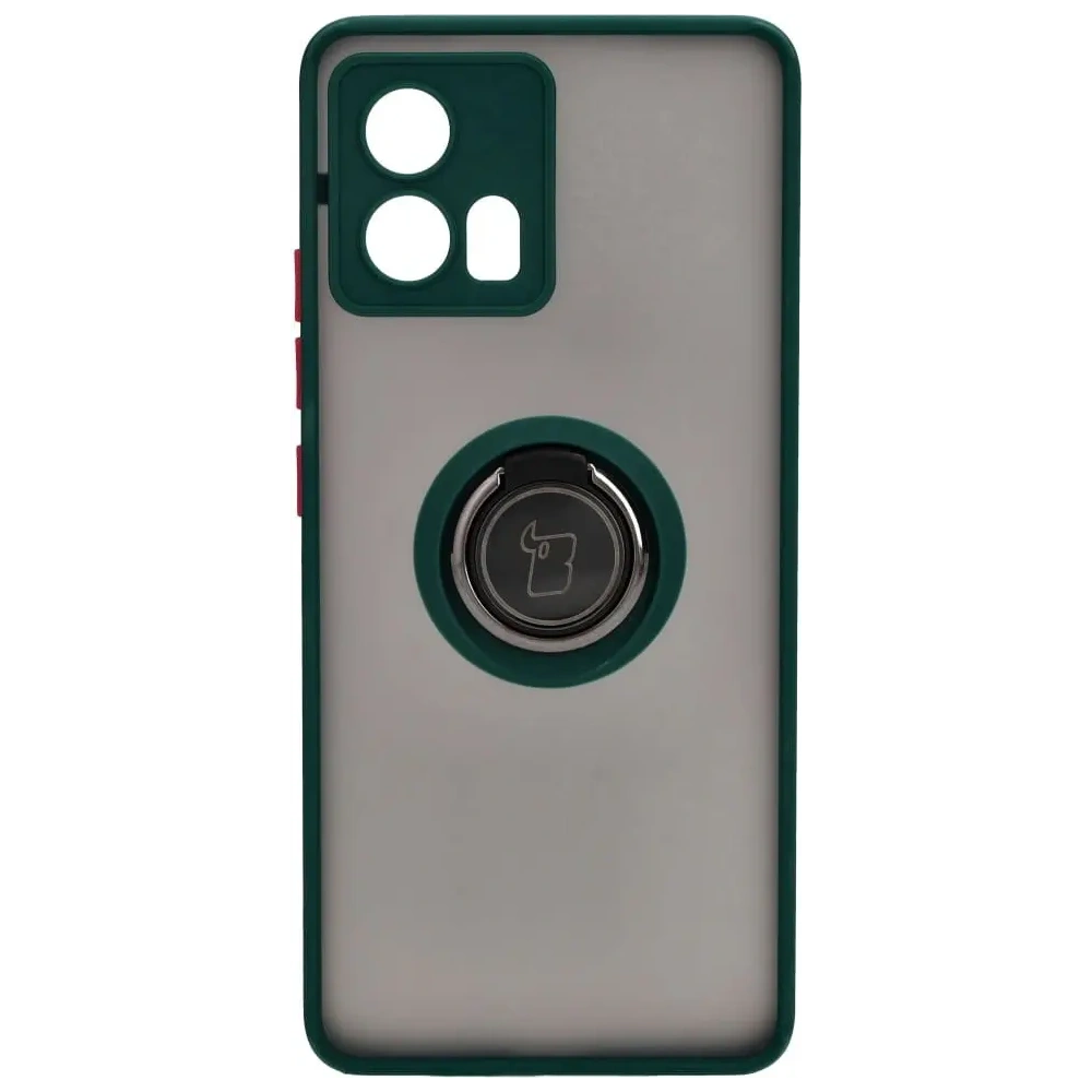 Etui z uchwytem na palec Bizon Case Hybrid Ring do Motorola Edge 30 Fusion przydymione z ciemnozieloną ramką