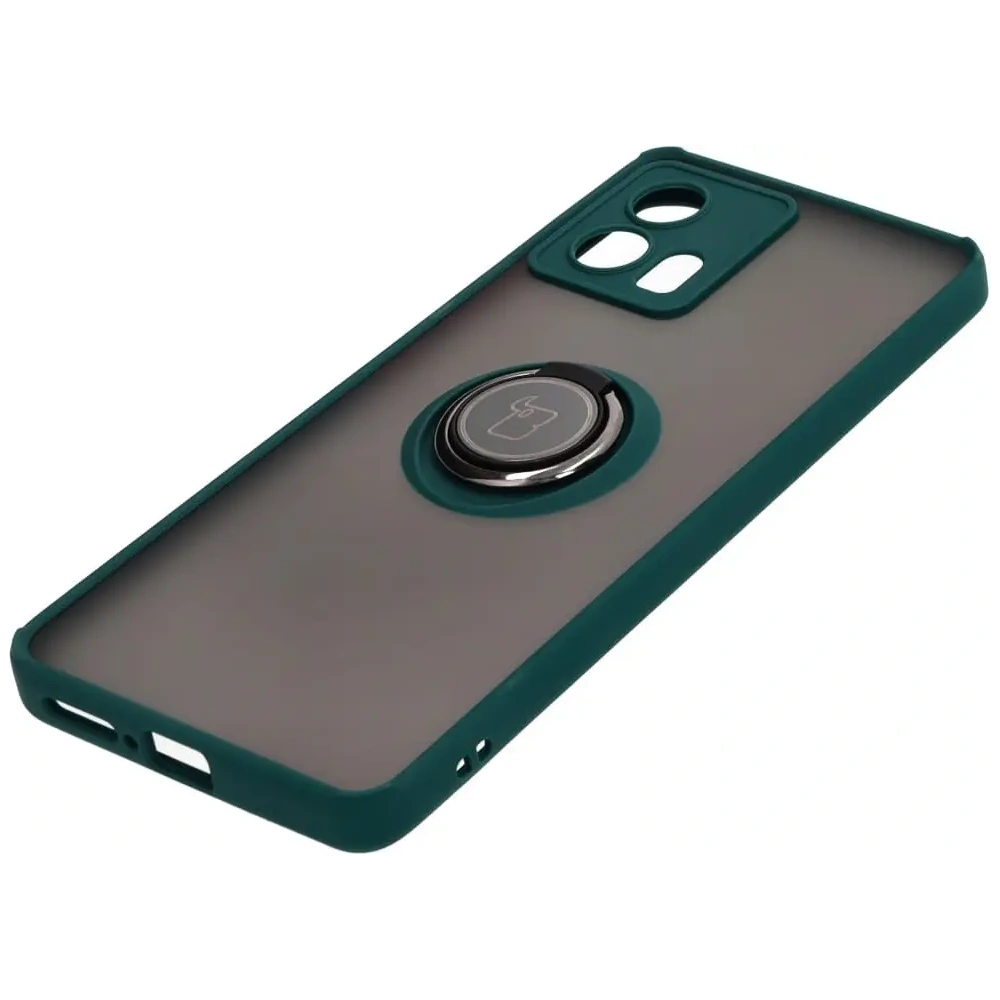 Etui z uchwytem na palec Bizon Case Hybrid Ring do Motorola Edge 30 Fusion przydymione z ciemnozieloną ramką