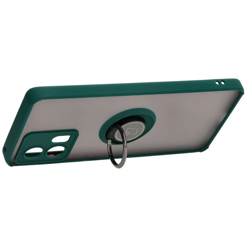 Etui z uchwytem na palec Bizon Case Hybrid Ring do Motorola Edge 30 Fusion przydymione z ciemnozieloną ramką