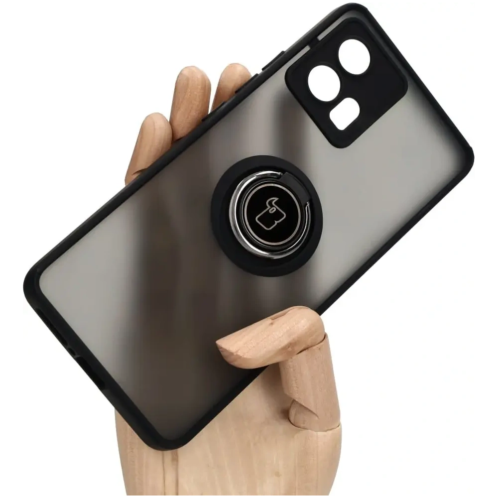 Etui z uchwytem na palec Bizon Case Hybrid Ring do Motorola Edge 30 Fusion przydymione z czarną ramką
