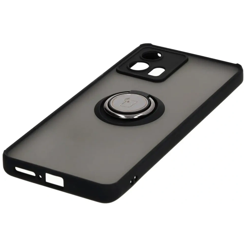 Etui z uchwytem na palec Bizon Case Hybrid Ring do Motorola Edge 30 Fusion przydymione z czarną ramką