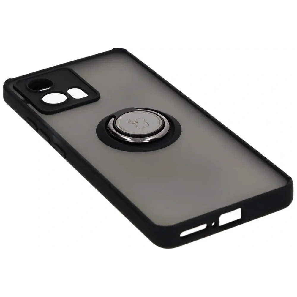 Etui z uchwytem na palec Bizon Case Hybrid Ring do Motorola Edge 30 Fusion przydymione z czarną ramką