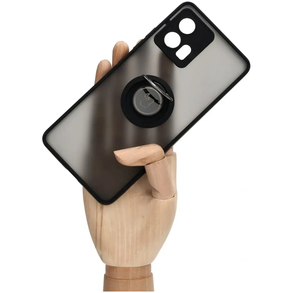 Etui z uchwytem na palec Bizon Case Hybrid Ring do Motorola Edge 30 Fusion przydymione z czarną ramką