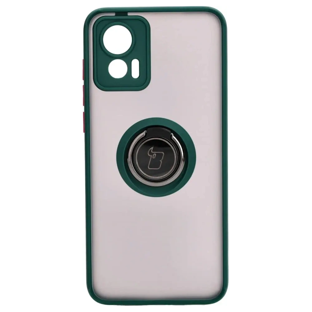 Etui z uchwytem na palec Bizon Case Hybrid Ring do Motorola Edge 30 Neo przydymione z ciemnozieloną ramką