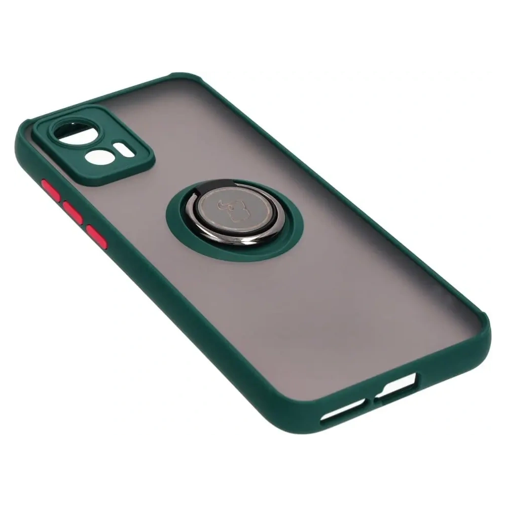 Etui z uchwytem na palec Bizon Case Hybrid Ring do Motorola Edge 30 Neo przydymione z ciemnozieloną ramką