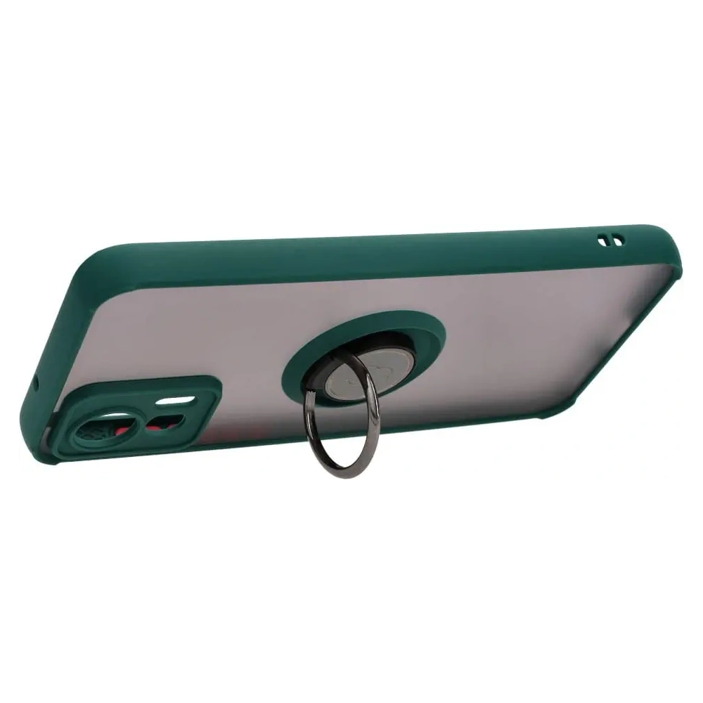 Etui z uchwytem na palec Bizon Case Hybrid Ring do Motorola Edge 30 Neo przydymione z ciemnozieloną ramką