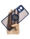 Bizon Case Hybrid Ring Motorola Edge 30 Neo rauchig mit einem navyblauen Rahmen