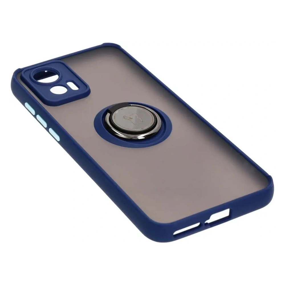 Etui z uchwytem na palec Bizon Case Hybrid Ring do Motorola Edge 30 Neo przydymione z granatową ramką