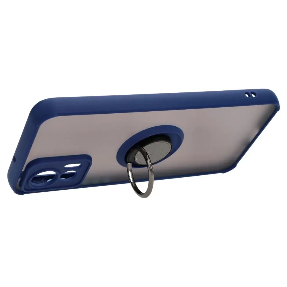 Etui z uchwytem na palec Bizon Case Hybrid Ring do Motorola Edge 30 Neo przydymione z granatową ramką