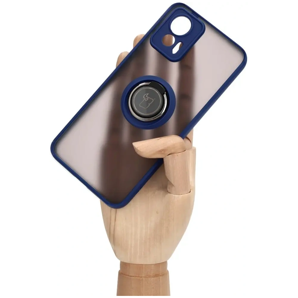 Etui z uchwytem na palec Bizon Case Hybrid Ring do Motorola Edge 30 Neo przydymione z granatową ramką