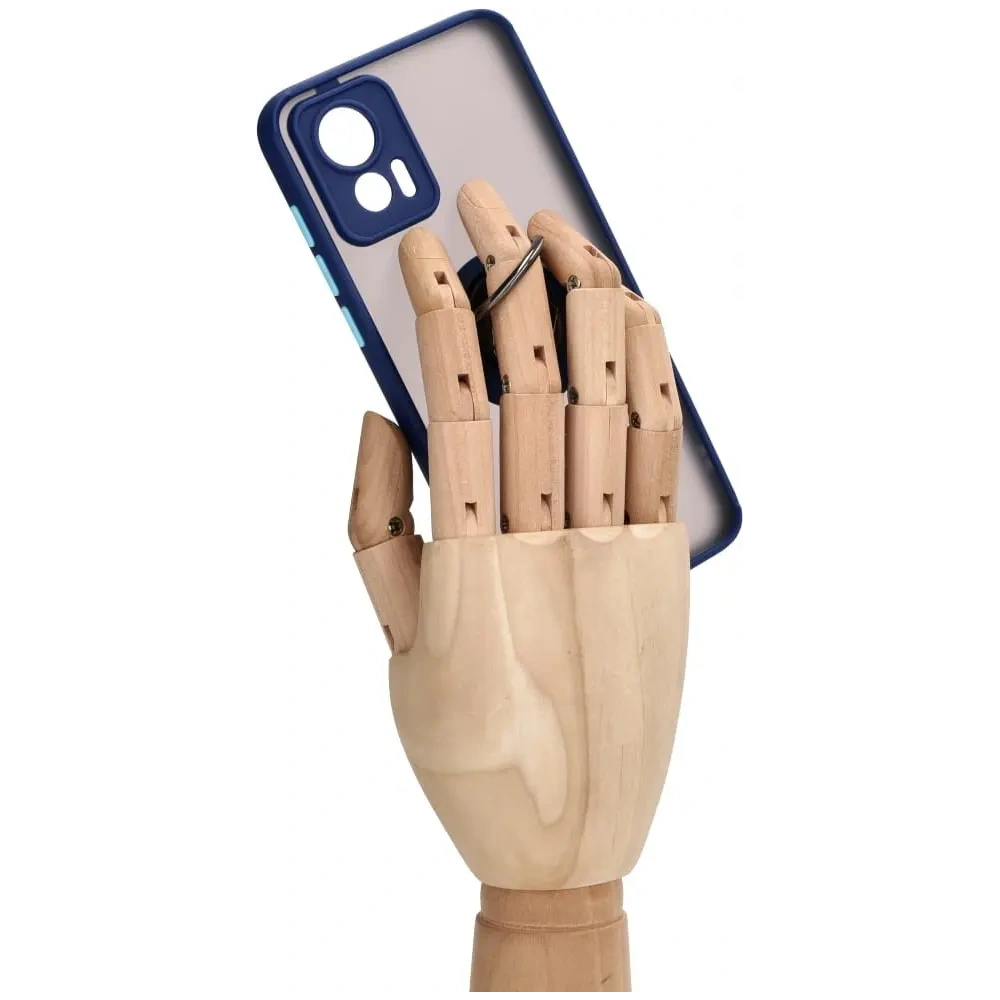 Etui z uchwytem na palec Bizon Case Hybrid Ring do Motorola Edge 30 Neo przydymione z granatową ramką