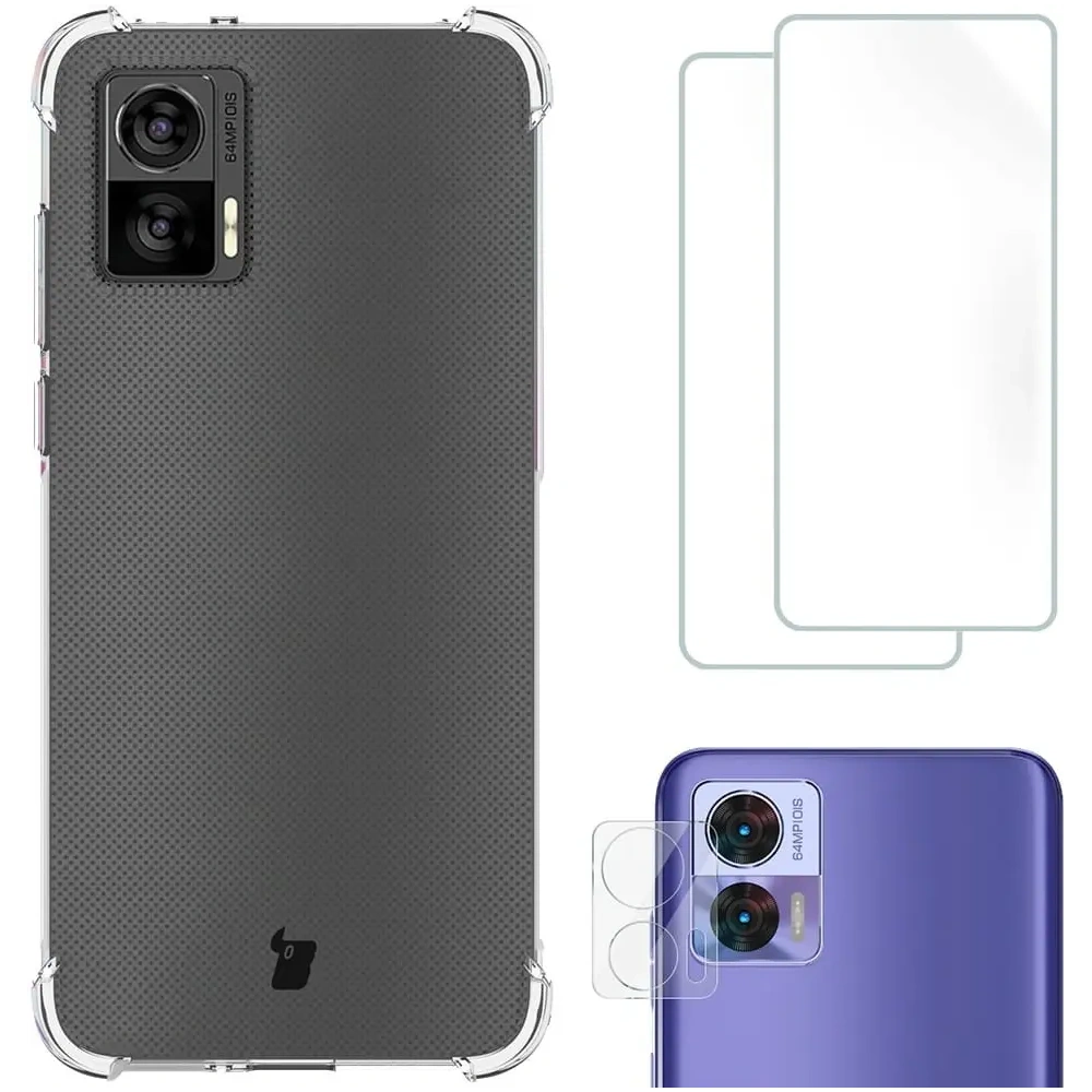 Etui + 2x folia + obiektyw Bizon Case Clear Pack do Motorola Moto Edge 30 Neo przezroczyste