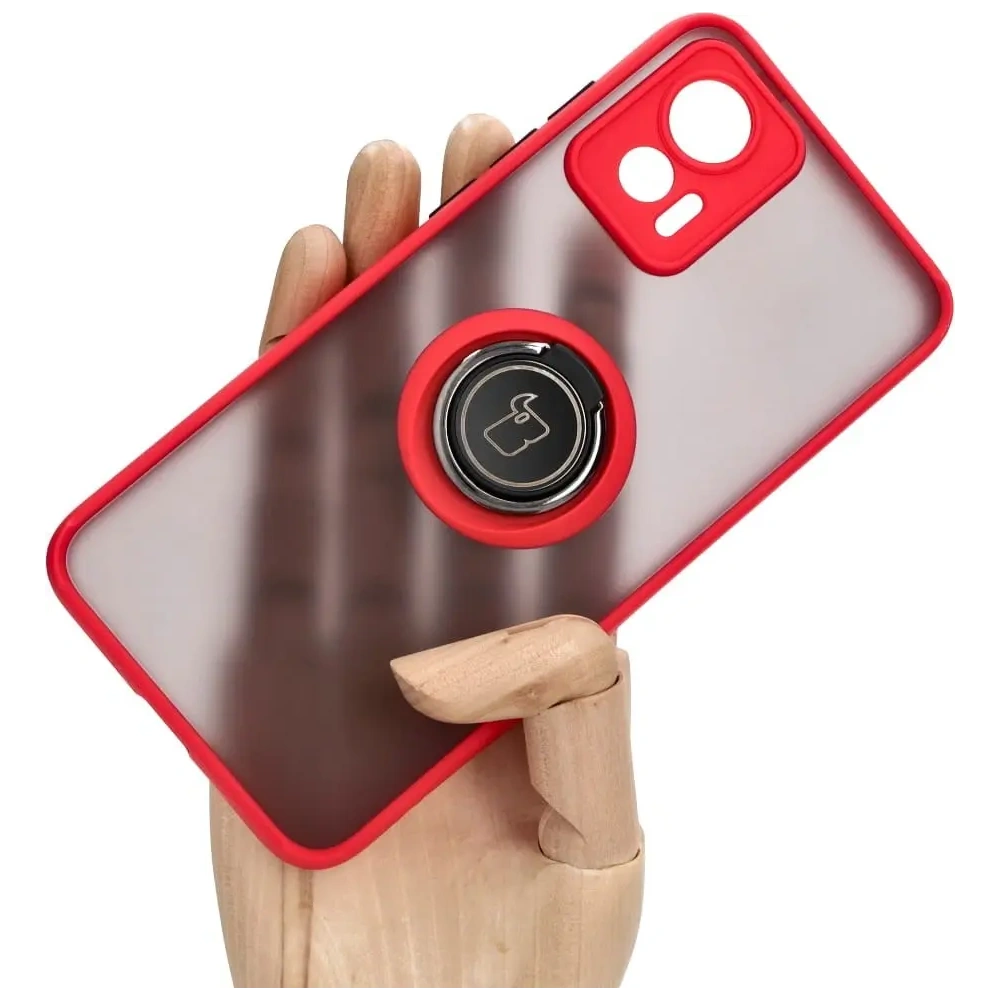 Etui z uchwytem na palec Bizon Case Hybrid Ring do Motorola Edge 30 Neo przydymione z czerwoną ramką
